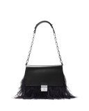 Mia Feather-Trim Trapeze Shoulder Bag, Black