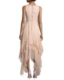 Brynn Sleeveless Silk Tiered Midi Dress, Pink