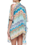 Multi-Wave & Stripe Pattern Open Coverup, Blue