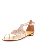 Crystal Mesh Toe-Ring Sandal, Rust