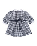 Long-Sleeve Collared Gingham Dress, Navy/White, Size 6-18 Months