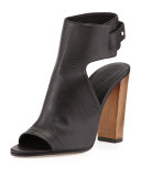 Addie Open-Toe Buckle-Back Bootie, Black
