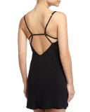 Ceylon Chevron-Lace Slip Chemise, Black