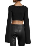 Cropped Rib-Knit Kimono Top, Black
