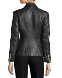 Classic Leather Double-Breasted Blazer, Black