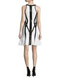 Sequined Sleeveless V-Neck Bandage Dress, Black/White
