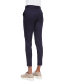 Vivian Skinny Suiting Zip-Cuff Ankle Pants, Navy