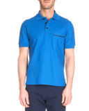 Leather-Trim Polo Shirt, Metallic Blue