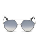 Metal Geometric Aviator Sunglasses, Black