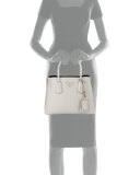 Mini Saffiano Cuir Tote Bag, White/Black (Talco+Nero)