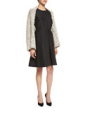 Box-Pleat Long-Sleeve Dress, Black