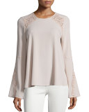 Chrystie Bell-Sleeve Lace-Inset Top
