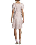 Sleeveless V-Neck Metallic Jacquard Dress, Pink 