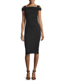 Cold-Shoulder Cap-Sleeve Dress, Black