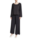 Pala Pleated Pull-On Pants, Black