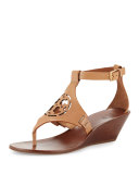 Zoey Leather Logo Wedge Sandal, Sand
