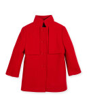 Button-Front Wool Peacoat, Ruby, Size 4-14