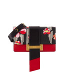 Printed Madras Metal Ribbon Clutch, Black/Fire (Nero+Fuoco)