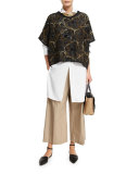 Wide-Leg Pull-On Ankle Pants, Beige