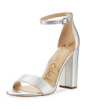 Yaro Metallic Block-Heel Sandal, Silver