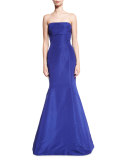 Strapless Ruffle-Back Silk Faille Gown, Royal