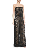 Piper Strapless Lace Jumpsuit Coverup, Black