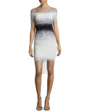 Confetti-Embellished Cocktail Dress, White/Black