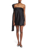 Strapless Silk Dress w/Oversized Back Tie, Black