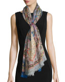 Dhely Paisley Striated Silk Scarf, Blue 