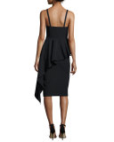 Italian Cady Cascading Ruffle Midi Sheath Dress