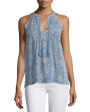 Shara Split-Neck Printed Silk Top