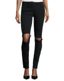 W2 Mid-Rise Distressed Skinny Jeans, Black Fade