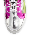 Multicolored Metallic Mid-Top Leather Sneaker, Multi