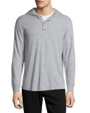 Long-Sleeve Waffle-Knit Hoodie, Heather Grey