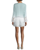 Kris Lace-Up Ombre Romper, Seafoam Ombre