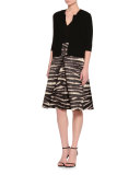 Sleeveless V-Neck Dress W/Animal-Print Skirt, Black