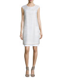 Striped Sheer-Overlay Dress, White/Stone