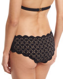 Spring Lace Boy-Cut Swim Bottom, Black