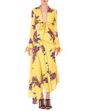 Lily-Print Asymmetric-Button Skirt
