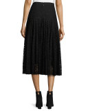 Pleated Lace Midi Skirt, Black