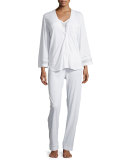 Spa Eyelet-Trim Three-Piece Pajama Set, White
