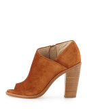 Mabel Suede Peep-Toe Bootie, Tan