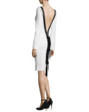 Long-Sleeve Cady Dress w/Deep-V Back, Chalk