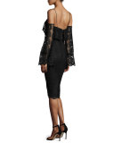 Cold-Shoulder Lace Dress, Black