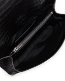Monogram College Large Crocodile-Embossed Shoulder Bag, Black