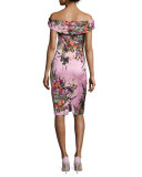 Off-the-Shoulder Floral Sheath Dress, Pink