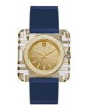 Izzie Leather-Strap Golden Watch, Navy