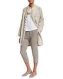 Floral-Print Button-Down Linen Jacket, Grays