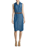 Sleeveless Belted Chambray Shirtdress