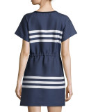 Short-Sleeve Striped Dress, Blue/Cream